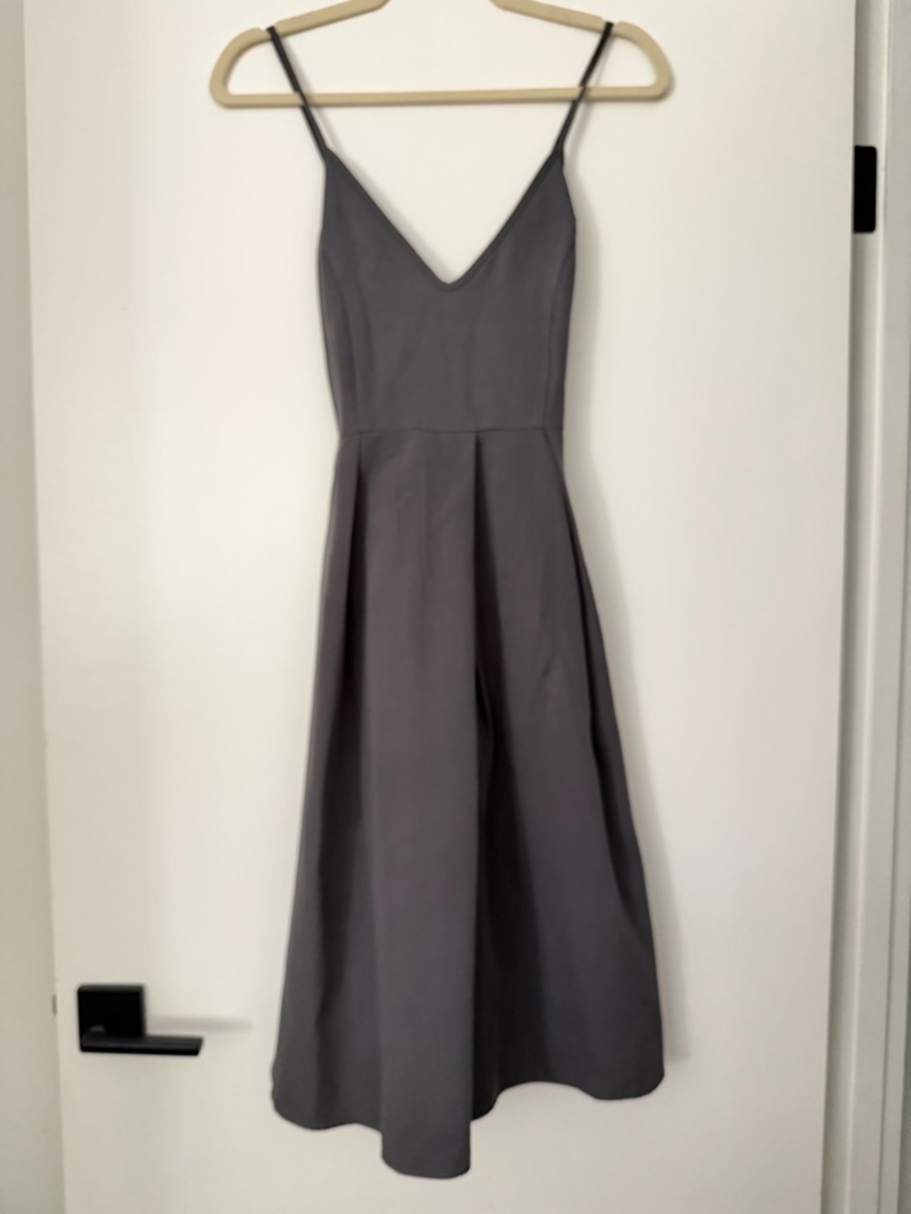 V-Neck Spaghetti Strap Midi Dress in Gray